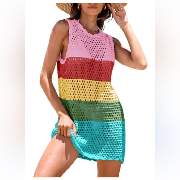 no name Other - Multicolor Striped Crochet Swim Cover-Up